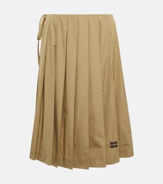 Miu Miu Embroidered pleated cotton midi skirt