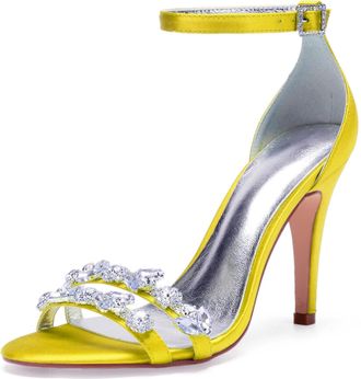 Generic Wedding Shoes Women Open Toe Heels Bridal Ankle Strap Sexy Stiletto High Sandals for Party Prom Dating Wedding10.5Cm,Yellow,7 UK