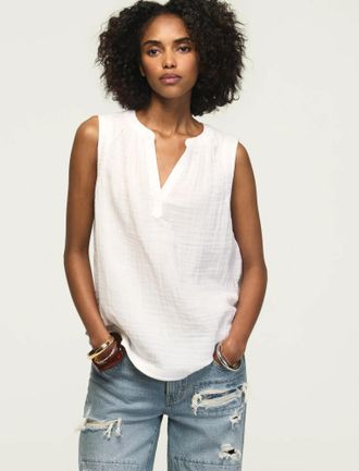 Lucky Brand Womens Gauze Popover Tank