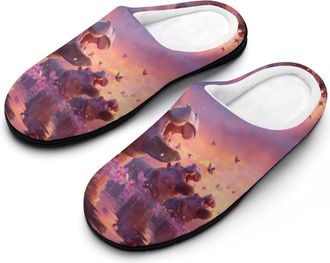 Generic Funny Hippo Butterfly Funny Mens Cotton Slippers Shoes Novelty Soft Non-Slip Sole Home Shoe