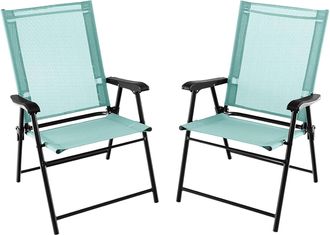 Costway Costway - Set De 2 Sillas De Jardin Plegable, Silla Plegable Camping Con Respaldo De Tela Y Resabrazos, 2 Sillas Terraza Exterior, 65 X 60 X 93 Cm, Te
