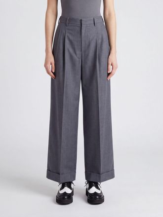 Junya Watanabe Pantaloni a gamba larga in pura lana con pinces e vita media