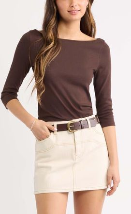 BP. Boat Neck Three-Quarter Sleeve Top in Brown Coffee at Nordstrom, Size Xx-Small