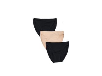 Natori Bliss Bare Cotton Bikini 3-Pack Womens Underwear Black/Black/Cafe : L (Womens 14-16), Cotton/Lycra/Spandex