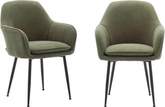 Sweeek Sillón de pana con patas de metal negro mate, set de 2, kaki oscuro