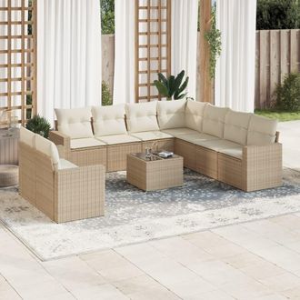 vidaXL Juego De Sof&aacute;s Jard&iacute;n Con Cojines Beige 10 Pzas Rat&aacute;n Sint&eacute;tico Vidaxl