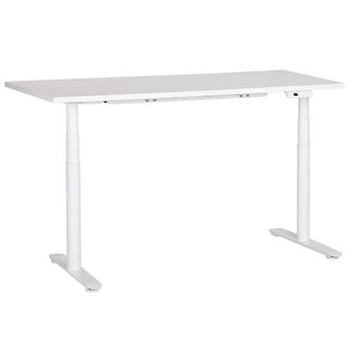 Beliani Escritorio De Altura Regulable El&eacute;ctrico Dise&ntilde;o Moderno Patas Redondas 160 X 72 Cm Tablero Blanco Soporte De Acero Blanco Destinas