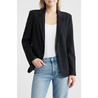 Mango Pinstripe Straight Fit Suit Blazer in Dark Navy at Nordstrom, Size X-Small