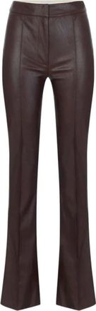 Elisabetta Franchi Broek met Lederlook en Wijde Pijpen - Dames - Wijde Broeken - Bruin - S - Polyester - Broeken