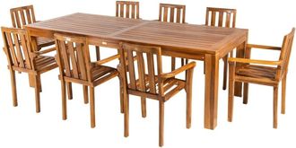 EDÈN JARDÍ Conjunto de 8 sillones apilables de jardín y mesa de teca de 240 cm