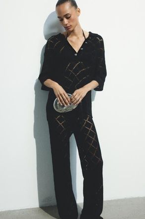 H&M Crochet-look Trousers in Black at Nordstrom, Size Xx-Large