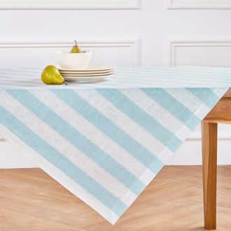 Solino Home Linen Table Throw - Cabana Stripe, 52 x 52, 52 x 52 in Aqua And White at Nordstrom, Size Small