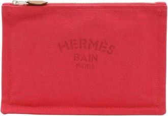 Herm&egrave;s Pre-owned Yachting PM Flat Pouch Canvas Leather - Dames - Vintage Clutch - Rood - ONE Size - Leer - Vintage