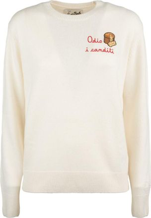 MC2 Saint Barth New Queen Sweater In White Cashmere Blend With Embroidery I Hate Candied Fruit