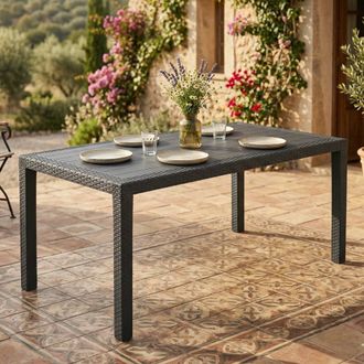 Dmora Mesa De Jard&iacute;n Dfelic, Mesa Rectangular Fija, Mesa De Jard&iacute;n Polivalente Efecto Rat&aacute;n, 100% Made In Italy, 138x78h72 Cm, Antracita - Dmora
