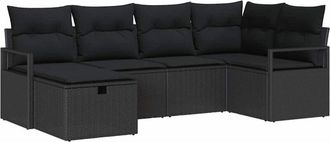 vidaXL Sofa Set with Cushion with Storage Manual Black Poly Rattan vidaXL