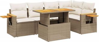 vidaXL Juego De Sof&aacute;s Jard&iacute;n Con Cojines 6 Pzas Rat&aacute;n Sint&eacute;tico Beige Vidaxl