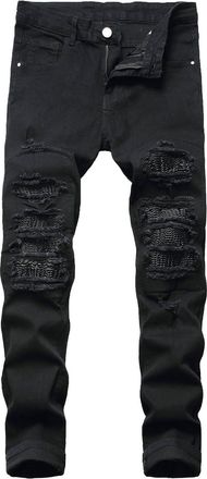 Generic Mens Jeans Slim Fit Stretch Jean Trousers Ripped Denim Pants for Men Distressed Skinny Smart Casual Trousers Straight Leg Bottoms Fashion Lounge Wear 