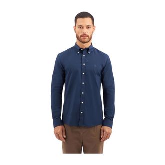 Brooks Brothers Navy Slim Fit Non-Iron Stretch Katoenen Overhemd met Button Down Kraag - Heren - Casual Overhemden - Blauw - XL - Katoen - Overhemden