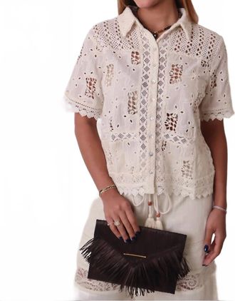 Miss Me Cropped Sleeve Crochet Top In White