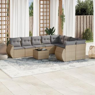 vidaXL Juego De Sof&aacute;s Jard&iacute;n Con Cojines Beige 10 Pzas Rat&aacute;n Sint&eacute;tico Vidaxl