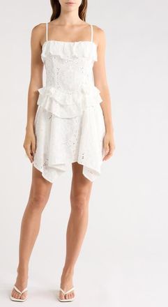 Avec Les Filles Ruffle Handkerchief Hem Cotton Broderie Anglaise Sundress in White at Nordstrom, Size X-Small