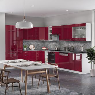 Vicco Cocina Esquinera Fame-line, Burdeos Brillo Intenso/blanco, 347 X 257 Cm Sin Encimera