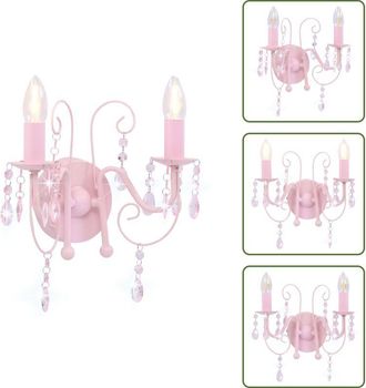 vidaXL The Living Store Lampada da Muro con Perle Rosa 2 Lampadine E14 - Lampada con perle