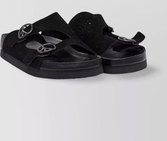 Needles perforated open toe flat sole sandals