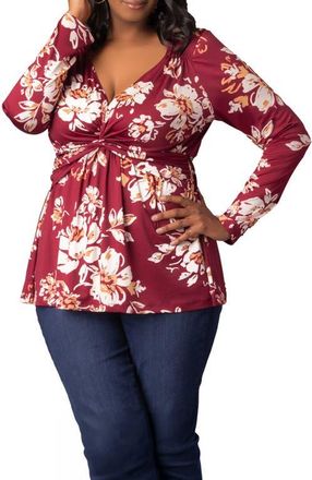 Kiyonna Abigail Long Sleeve Twist Front Top in Red Scattered Florals at Nordstrom, Size 1X