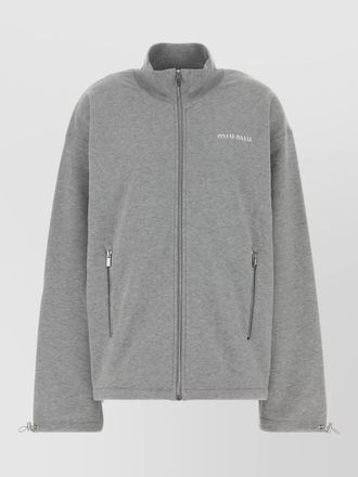 Miu Miu cotton oversize sweatshirt adjustable hem high collar