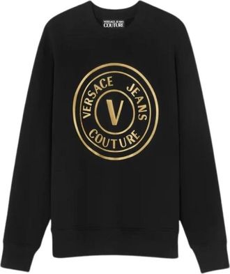 Versace Jeans Couture Zwart Goud Geborsteld Sweater Embleem - Heren - Sweatshirts - Zwart - S - Hoodies & sweatvesten