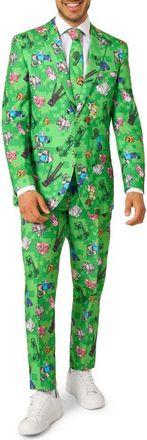 OppoSuits x Minecraft Slim Fit Two-Piece Suit & Tie Set in Green at Nordstrom, Size 44 Regular