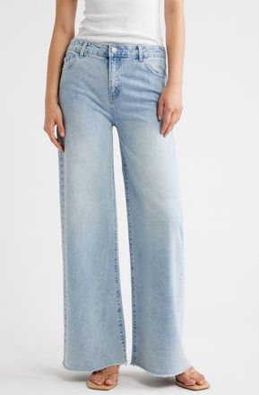 Tractr Rhinestone Wide Leg Jeans in Indigo at Nordstrom, Size 28