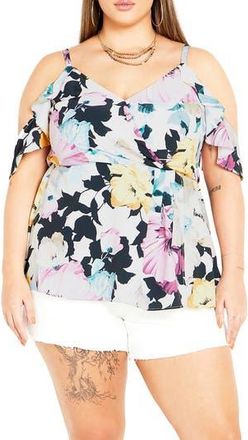 City Chic Kallie Floral Cold Shoulder Top in Ivory Melanie Bloom at Nordstrom Rack, Size Xxl/24W
