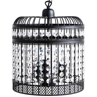 Beliani Beliani - L&aacute;mpara Colgante De Metal Negro 75 Cm Jaula 3 Bombillas Cadena De Dise&ntilde;o Glam Estilo Industrial Celon