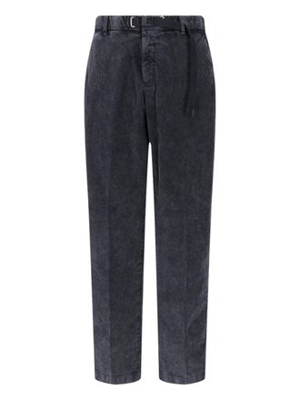 White Sand Black Mid-Rise Corduroy Adjustable Waist Straight-Leg Pants