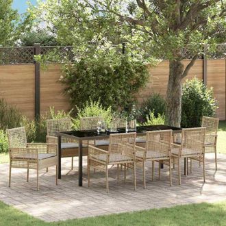 vidaXL Conjunto De Comedor De Jard&iacute;n 9 Pcs Beige Rat&aacute;n Sint&eacute;tico Vidaxl