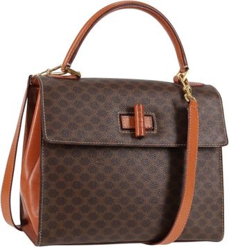 Celine Vintage Convertible Top Handle Bag Macadam Coated Canvas Brown Canvas Bag (Pre-Owned)