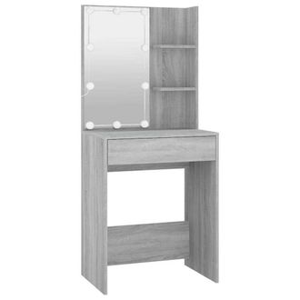 Berkfield Home White Dressing Table with LED Grey Sonoma 60x40x140 cm | Size: 60 x 40 x 140 cm