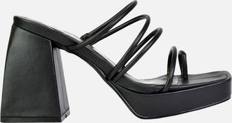 XY London Womens XY London Womens/Ladies Colt Strappy Square Toe High Block Heel Mule Sandals - Black - Size: 4