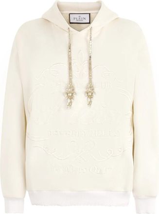 Philipp Plein Washed Hoodie Tennis Club Crystals - Dames - Hoodies - Beige - S - Katoen - Hoodies & sweatvesten