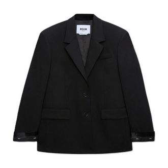 Msgm Blazers, female, Black, Size: 2XS Single-breasted wool jacket