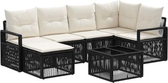 vidaXL Conjunto De Sof&aacute;s De Jard&iacute;n 7 Uds. Negro Rat&aacute;n Sint&eacute;tico Vidaxl