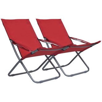 vidaXL Sillas De Playa Plegables 2 Unidades Tela Rojo Vidaxl