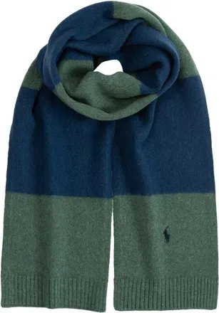 Polo Ralph Lauren Stripe Brushed Wool Scarf in Navy/Green at Nordstrom
