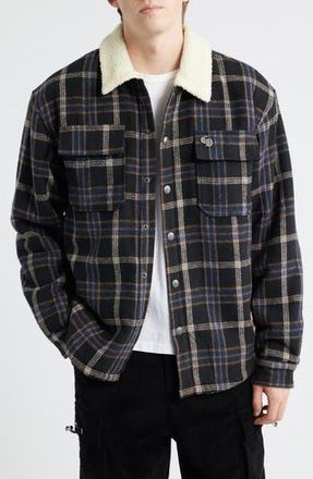 Criminal Damage Richmond Check Faux Shearling Shirt Jacket in Blue/black at Nordstrom Rack, Size Xx-Large