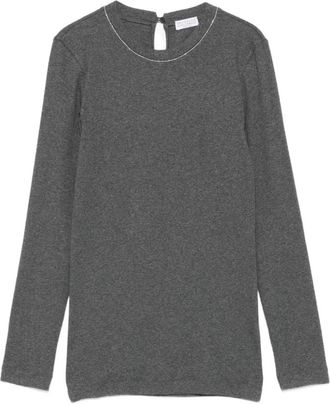 Brunello Cucinelli Grijze T-shirts en Polos met Sleutelgatdetail - Dames - Longsleeves - Grijs - M - Tops