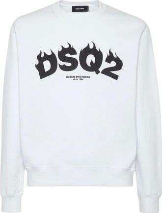 Dsquared2 Sweatshirts, male, White, L, Flame Print Sweatshirt