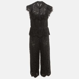 Ganni Black Lace Ruffle Jumpsuit